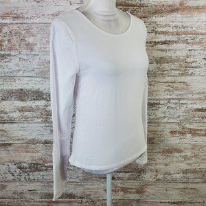 Derek Heart Heather White Jersey Stretch Long Sleeve Round Neck Top Size L
